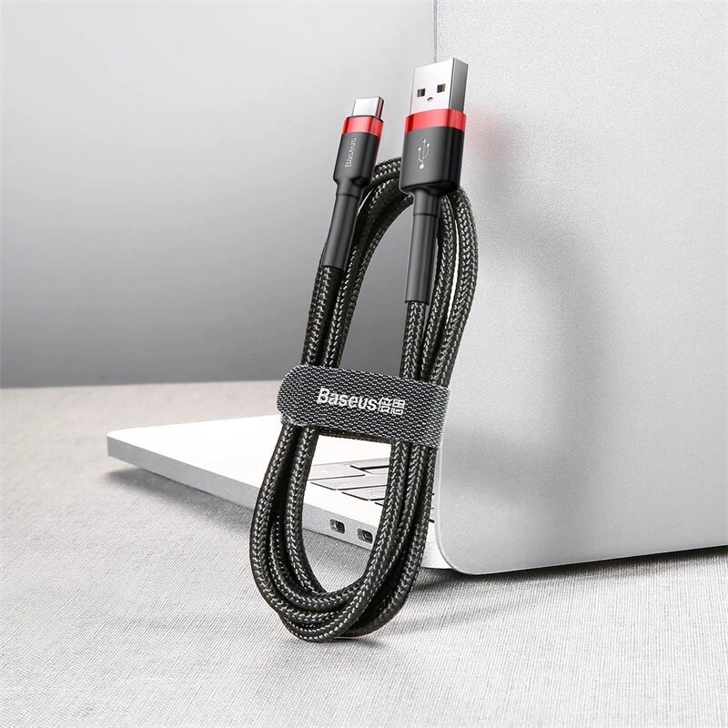 Cabo de carregamento rápido Cafule entrançado BASEUS - USB Type-A para Type-C 2A - 2 m - preto (nylon)