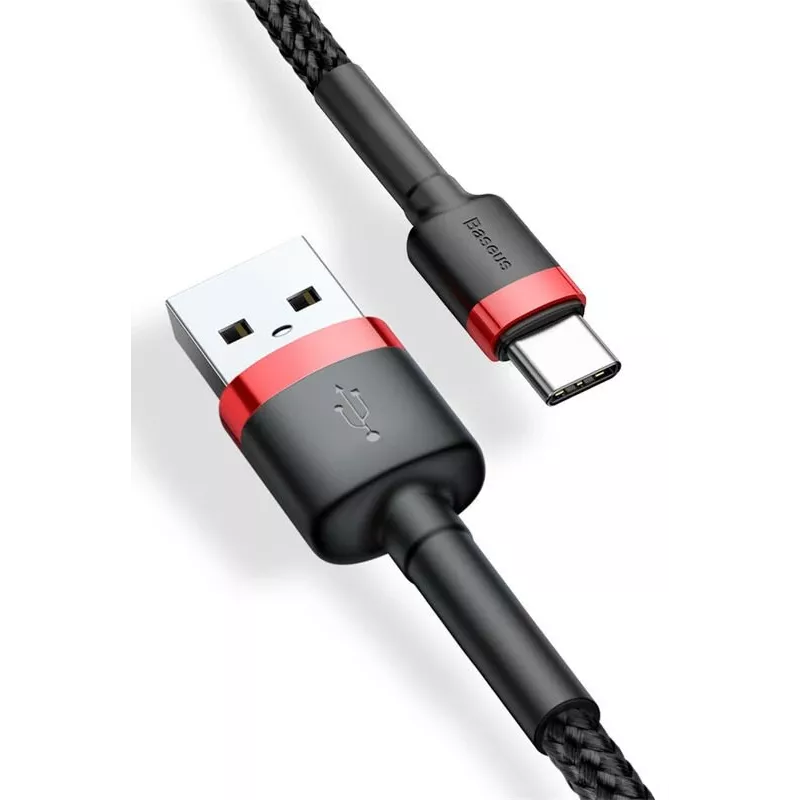 Cabo de carregamento rápido Cafule entrançado BASEUS - USB Type-A para Type-C 2A - 2 m - preto (nylon)