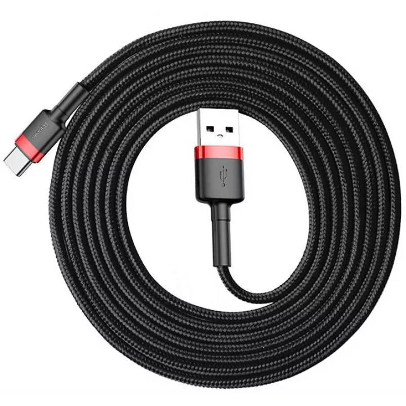 Cabo de carregamento rápido Cafule entrançado BASEUS - USB Type-A para Type-C 2A - 2 m - preto (nylon)