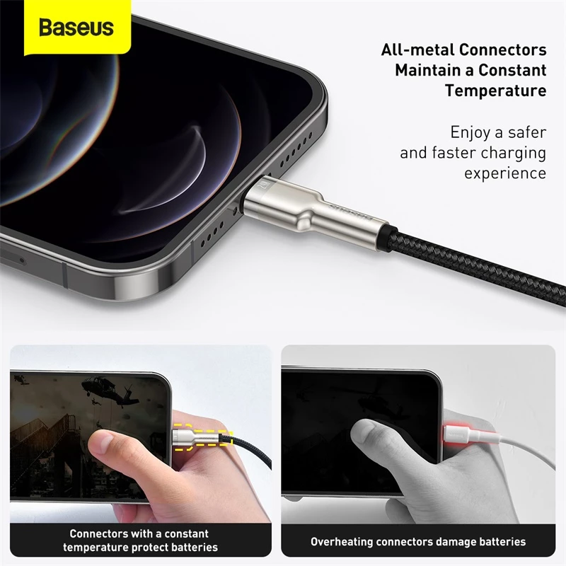 Cabo de transferência de dados Cafule Fast Charge BASEUS - USB Type-A para Lightning - 480 Mbit/s (2,4 A PD) - 1 m - preto