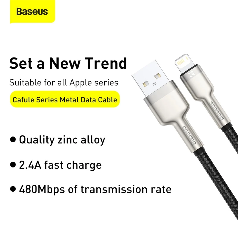 Cabo de transferência de dados Cafule Fast Charge BASEUS - USB Type-A para Lightning - 480 Mbit/s (2,4 A PD) - 1 m - preto
