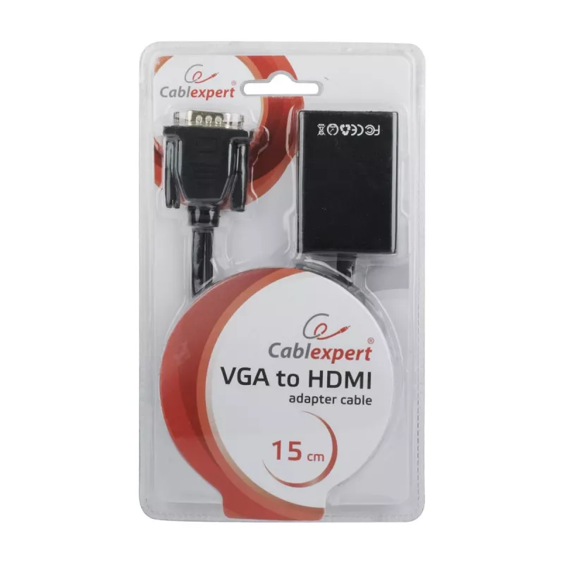 Cabo adaptador VGA para HDMI GEMBIRD, alimentado por USB 15 cm - preto
