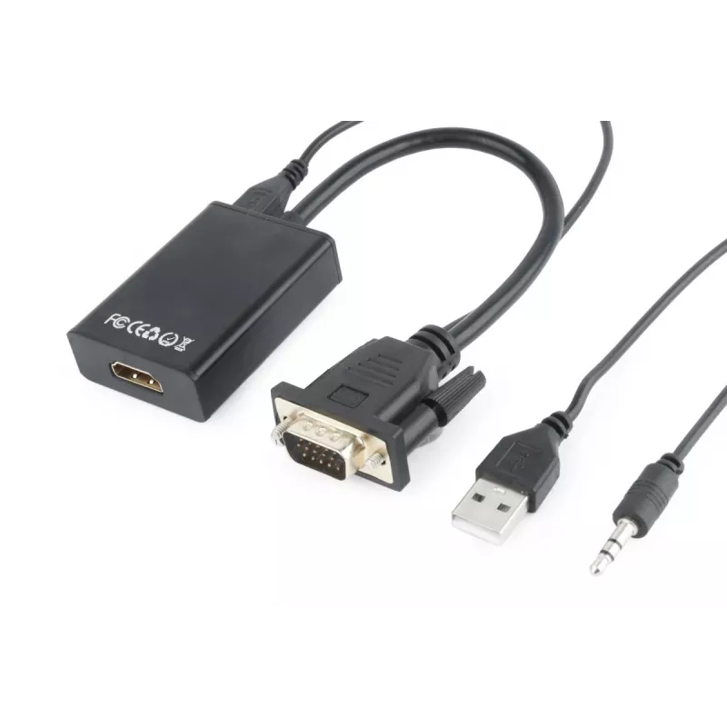 Cabo adaptador VGA para HDMI GEMBIRD, alimentado por USB 15 cm - preto