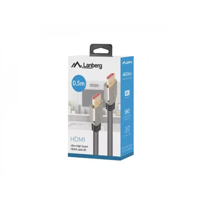 Cabo HDMI LANBERG – M/m v2.1 8k 60hz – 0,5 m preto