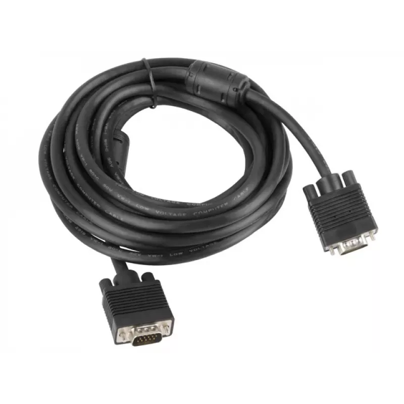 Cabo VGA LANBERG CA-VGAC-10CC-0050-B, 5 m, macho-macho, bainha de PVC, núcleo de ferrite, preto