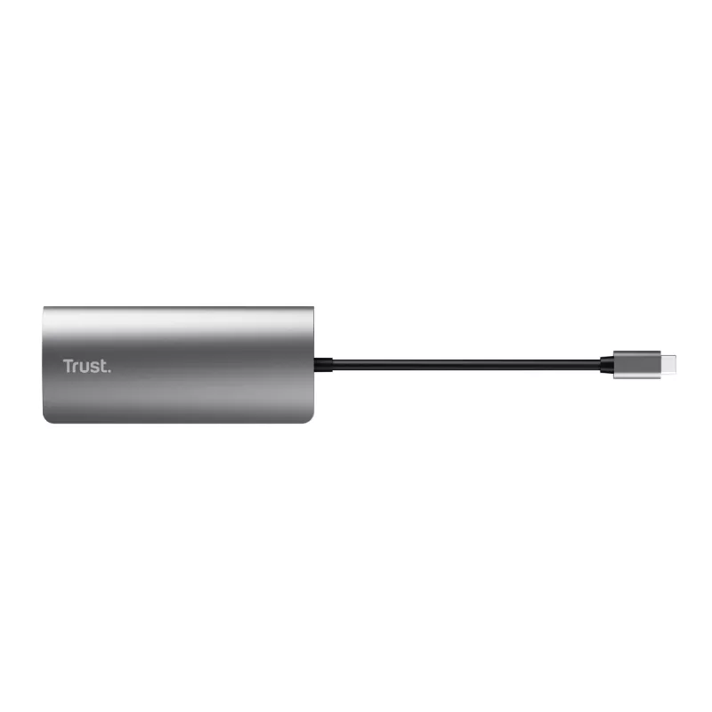 Trust Dalyx 23775 adaptador multiporta USB-C 7 em 1, USB-C 3.2, HDMI, RJ-45 Gigabit Ethernet, leitor SD/microSD, prateado