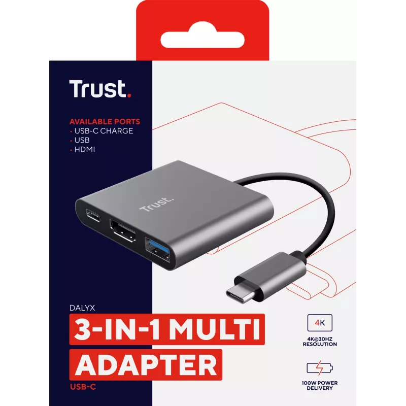 Trust Dalyx USB 3.2 Gen 1 (3.1 Gen 1) Type-C alumínio, preto