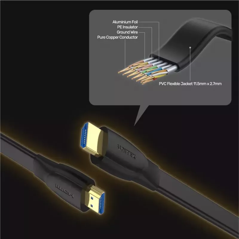 Cabo HDMI Unitek C11063BK-2M 2 m, HDMI 2.0, 18 Gbit/s, 4K@60Hz, ARC, plano preto