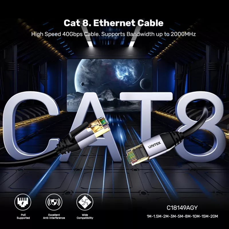 Cabo Ethernet Unitek RJ-45 LAN Cat.8 (S/FTP) 1 m