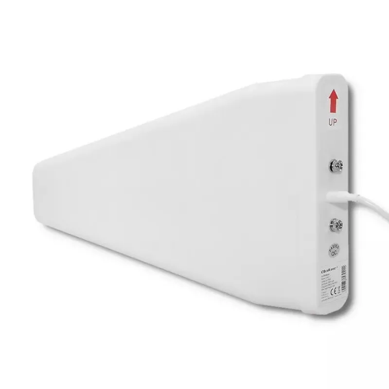 Antena 4G LTE exterior QOLTEC 57021 — ganho 18 dBi, 600–2700 MHz, 50 Ω, 50 W, caixa de plástico branca