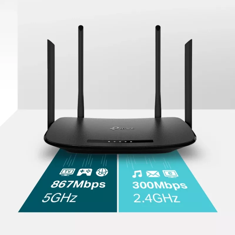 Router modem VDSL/ADSL wireless TP-Link AC1200, Wi-Fi 5 (802.11ac), Dualband (2,4 GHz / 5 GHz), Ethernet LAN, VDSL2, preto, router de secretária