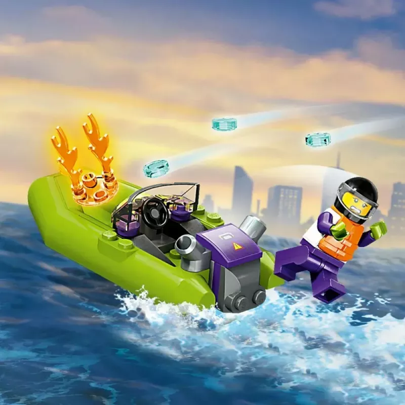 Conjunto LEGO Barco de Resgate dos Bombeiros 60373 — série City, 144 peças, 3 minifiguras, idade 5+, dimensões 80×230×70 mm