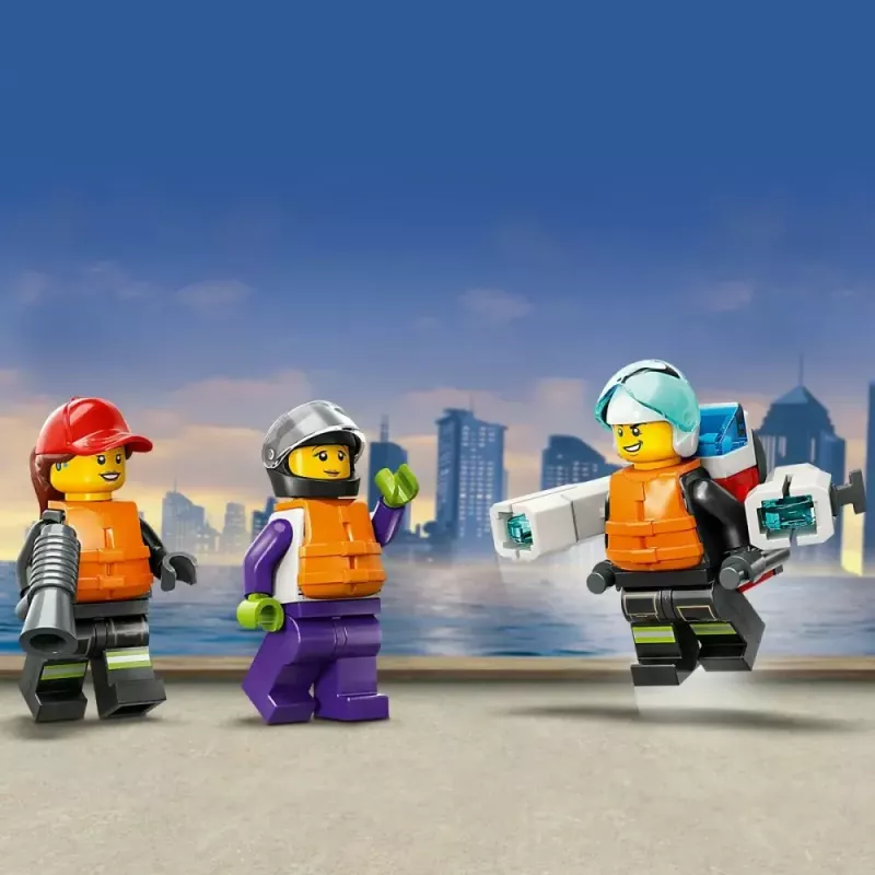 Conjunto LEGO Barco de Resgate dos Bombeiros 60373 — série City, 144 peças, 3 minifiguras, idade 5+, dimensões 80×230×70 mm