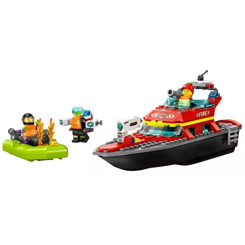 Conjunto LEGO Barco de Resgate dos Bombeiros 60373 — série City, 144 peças, 3 minifiguras, idade 5+, dimensões 80×230×70 mm