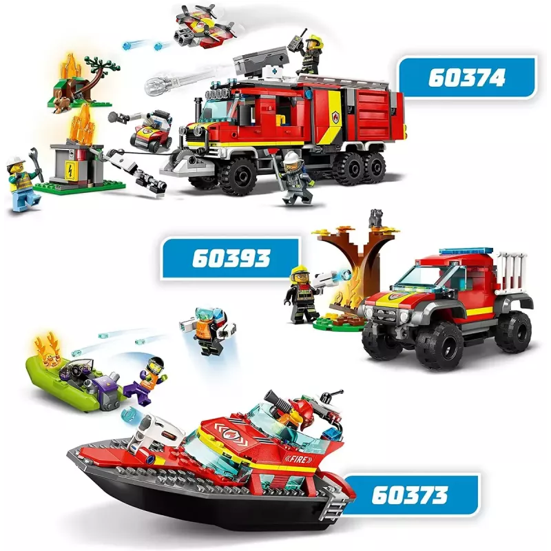 Conjunto LEGO Barco de Resgate dos Bombeiros 60373 — série City, 144 peças, 3 minifiguras, idade 5+, dimensões 80×230×70 mm