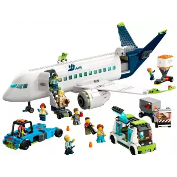 Conjunto de construção LEGO Avião de Passageiros 60367 — série City, 913 peças, 2 minifiguras, interior detalhado