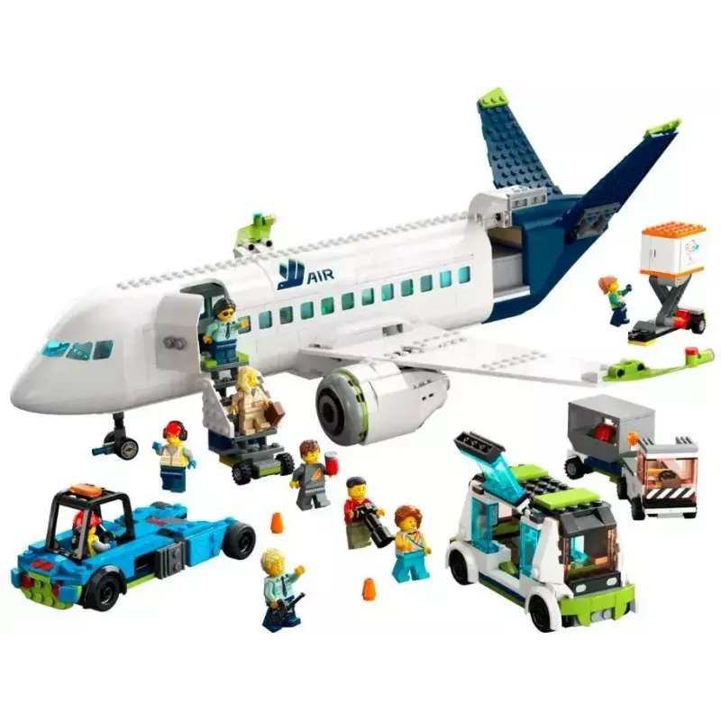 Conjunto de construção LEGO Avião de Passageiros 60367 — série City, 913 peças, 2 minifiguras, interior detalhado
