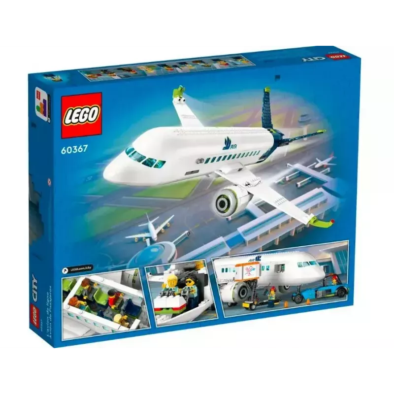 Conjunto de construção LEGO Avião de Passageiros 60367 — série City, 913 peças, 2 minifiguras, interior detalhado