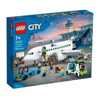 Conjunto de construção LEGO Avião de Passageiros 60367 — série City, 913 peças, 2 minifiguras, interior detalhado