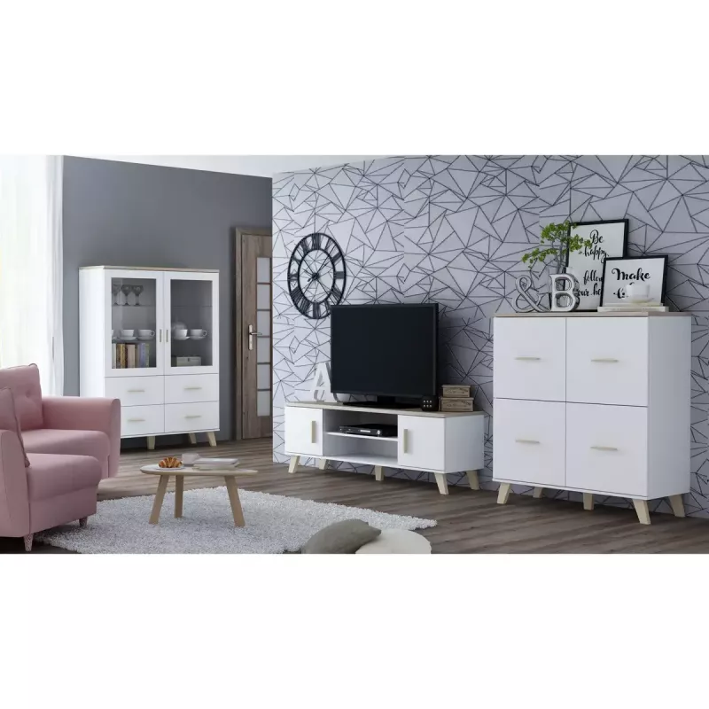 Cama Meble LOTTA 110 4D aparador, branco + carvalho Sonoma