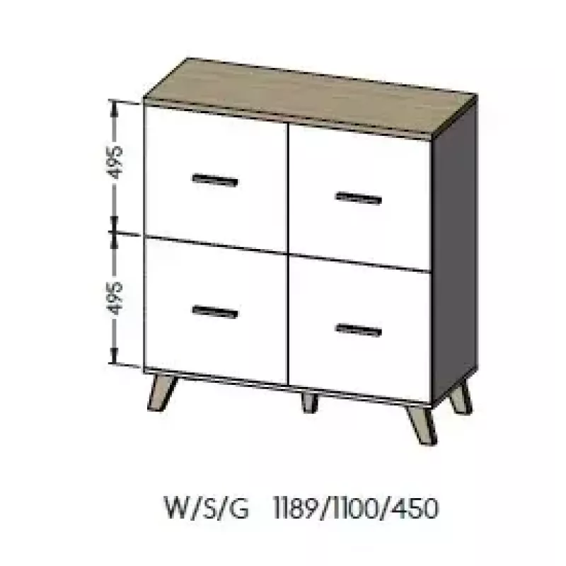 Cama Meble LOTTA 110 4D aparador, branco + carvalho Sonoma