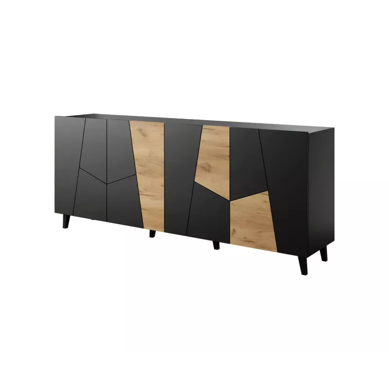 Cómoda cama meble ETNA 200x42x82 cm, preto mate com carvalho rústico, aglomerado