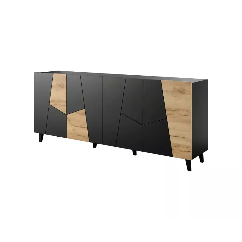 Cómoda cama meble ETNA 200x42x82 cm, preto mate com carvalho rústico, aglomerado