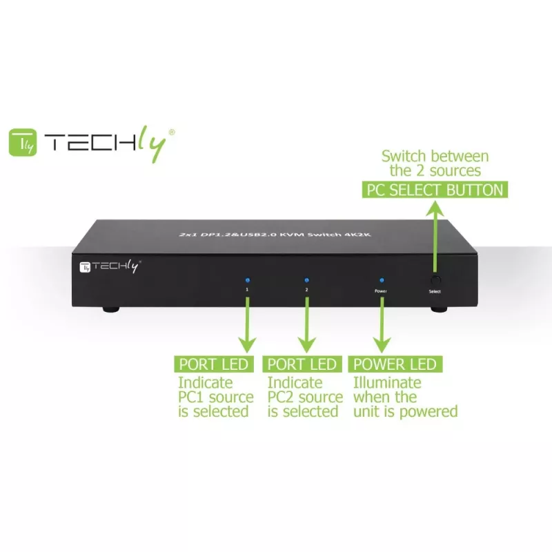 Comutador KVM Techly IDATA DP-KVM2 preto