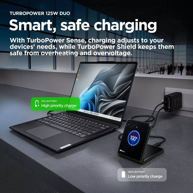Carregador Motorola TurboPower 125W Duo Universal preto AC carregamento rápido para interiores