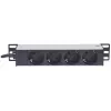 Régua de tomadas INTELLINET 10 polegadas 1HE para rack, 4 tomadas tipo F, 250 V, 15 A, cabo de 1,8 m, cinzento