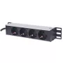 Régua de tomadas INTELLINET 10 polegadas 1HE para rack, 4 tomadas tipo F, 250 V, 15 A, cabo de 1,8 m, cinzento