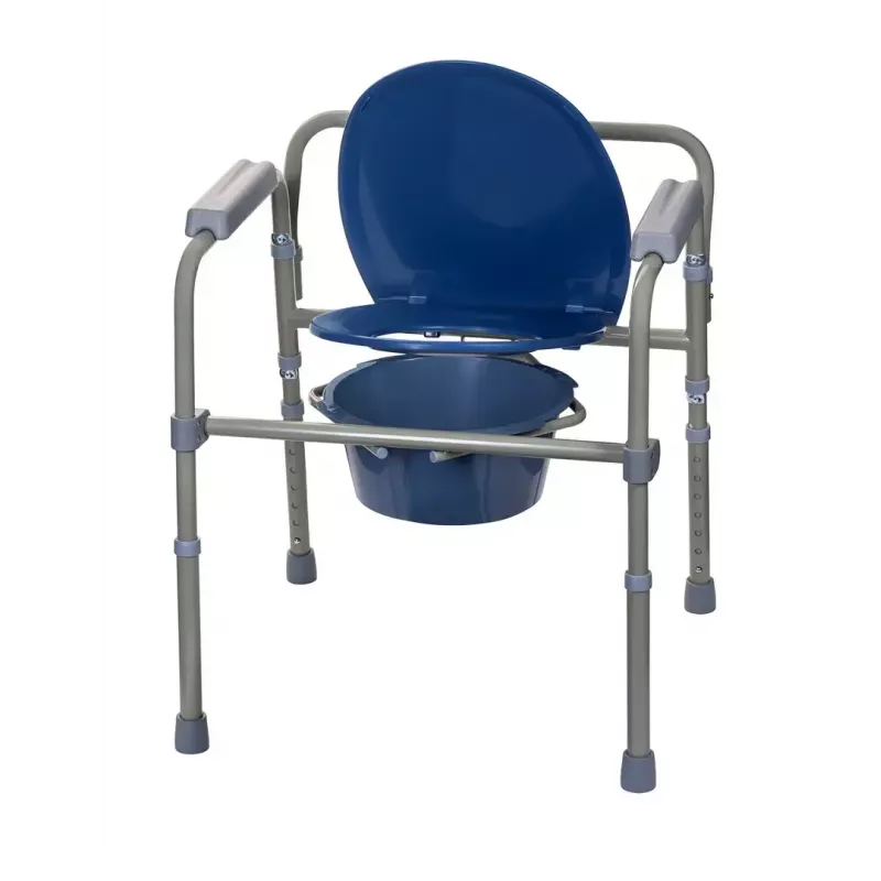 Cadeira sanitária dobrável ActionMed KT100AM — estrutura em polietileno, altura ajustável, recipiente de 5 l, peso máximo do utilizador 120 kg