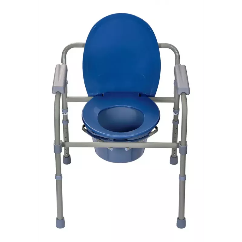 Cadeira sanitária dobrável ActionMed KT100AM — estrutura em polietileno, altura ajustável, recipiente de 5 l, peso máximo do utilizador 120 kg