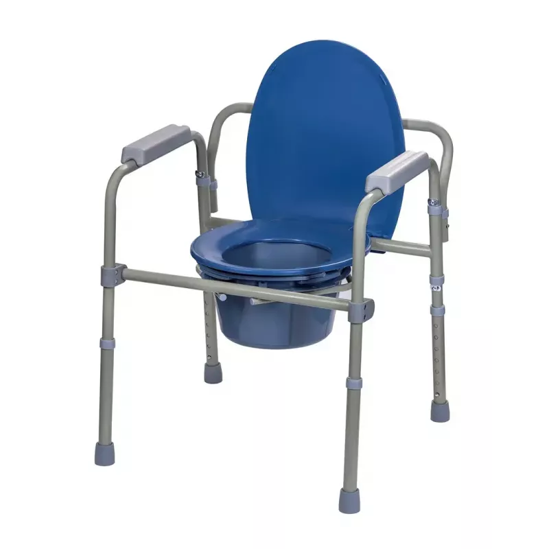 Cadeira sanitária dobrável ActionMed KT100AM — estrutura em polietileno, altura ajustável, recipiente de 5 l, peso máximo do utilizador 120 kg