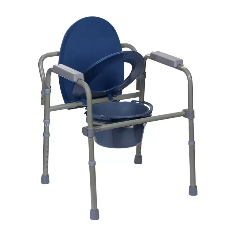 Cadeira sanitária dobrável ActionMed KT100AM — estrutura em polietileno, altura ajustável, recipiente de 5 l, peso máximo do utilizador 120 kg