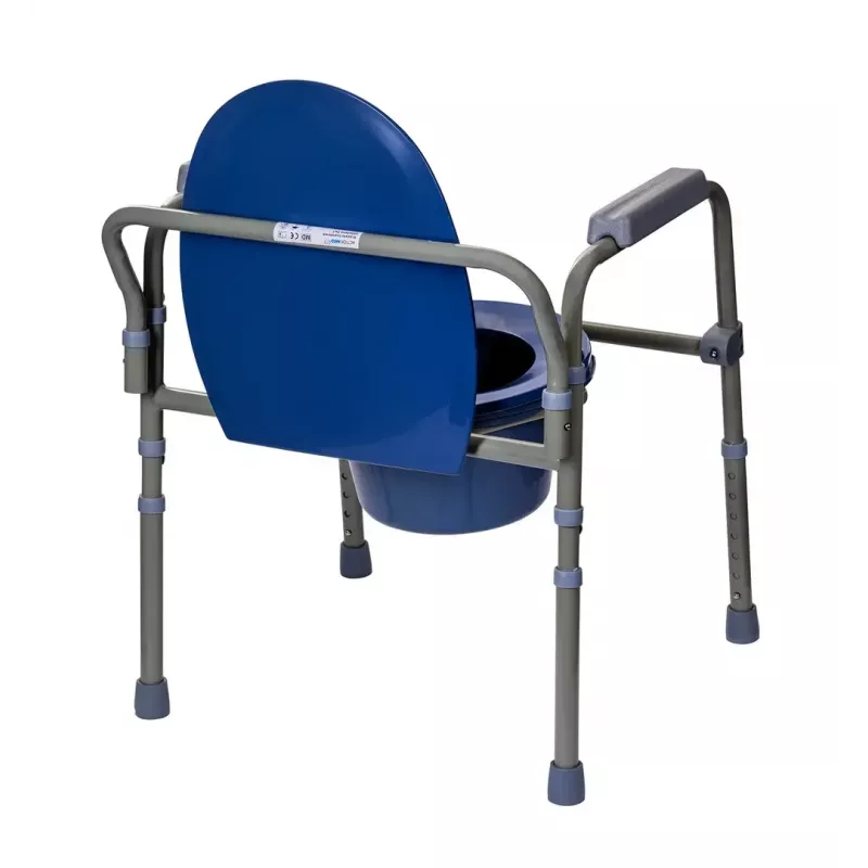 Cadeira sanitária dobrável ActionMed KT100AM — estrutura em polietileno, altura ajustável, recipiente de 5 l, peso máximo do utilizador 120 kg