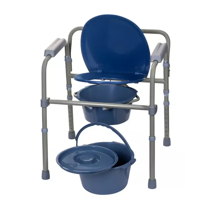 Cadeira sanitária dobrável ActionMed KT100AM — estrutura em polietileno, altura ajustável, recipiente de 5 l, peso máximo do utilizador 120 kg