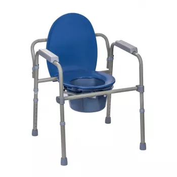 Cadeira sanitária dobrável ActionMed KT100AM — estrutura em polietileno, altura ajustável, recipiente de 5 l, peso máximo do utilizador 120 kg