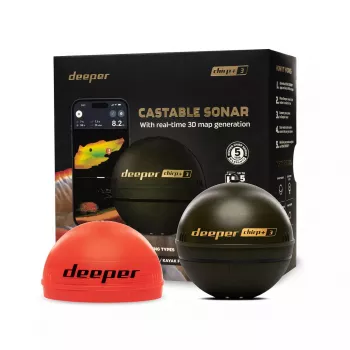 Sonda de peixes portátil deeper Smart Sonar CHIRP+3 Wi‑Fi — sonar sem fios lançável, profundidade máx. 100 m, ângulo do cone 47°/20°/7°, Wi‑Fi, GPS/GLONASS