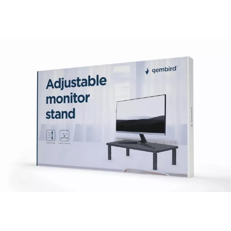 Suporte de mesa autónomo para monitor GEMBIRD MS-TABLE-01 – um ecrã, capacidade 20 kg, preto, ajuste manual de altura 100–140 mm