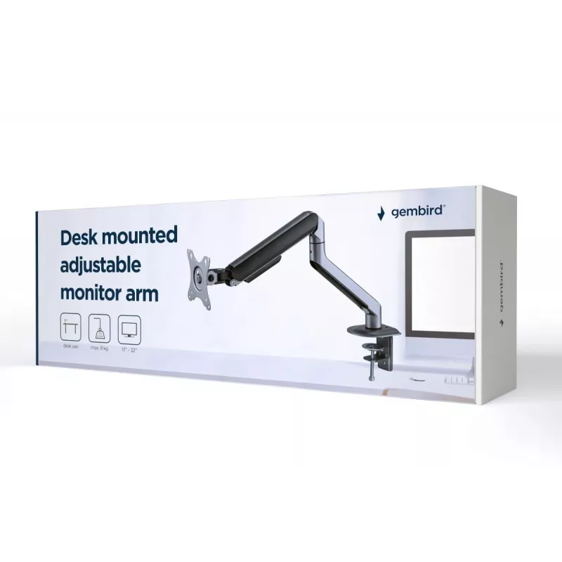 Suporte para monitor Gembird MA-DA1-05 fixação à mesa/passagem pela mesa para ecrãs de 17–32 inch, VESA 75x75–100x100, carga máx. 9 kg, cinzento
