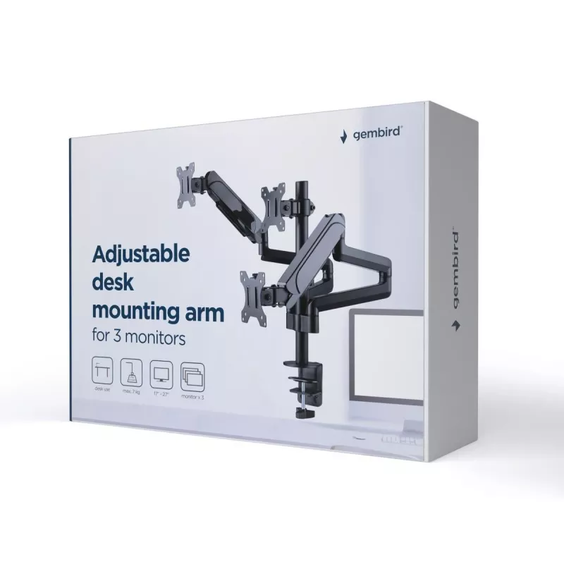 Suporte para monitor GEMBIRD MA-DA3-01 3 braços fixação à mesa/passagem pela mesa para até 3×27
