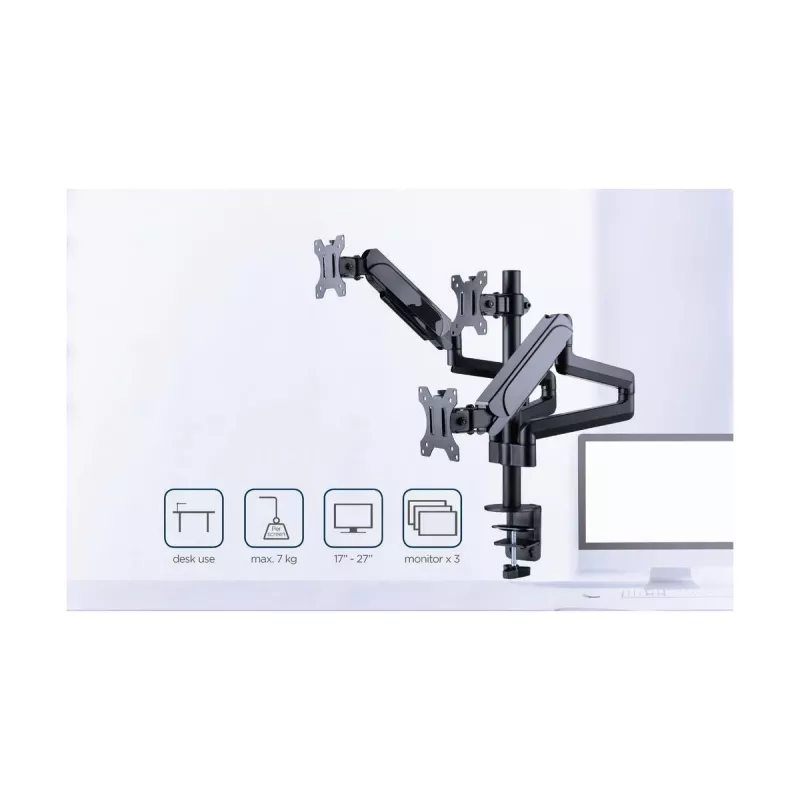 Suporte para monitor GEMBIRD MA-DA3-01 3 braços fixação à mesa/passagem pela mesa para até 3×27