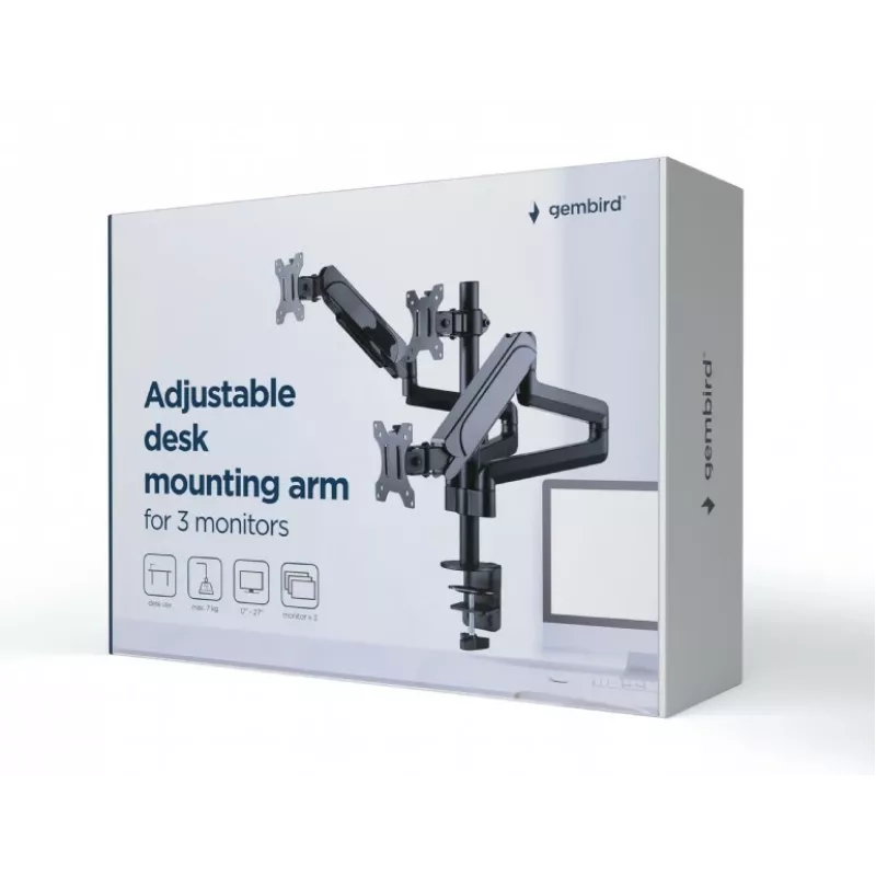 Suporte para monitor GEMBIRD MA-DA3-01 3 braços fixação à mesa/passagem pela mesa para até 3×27