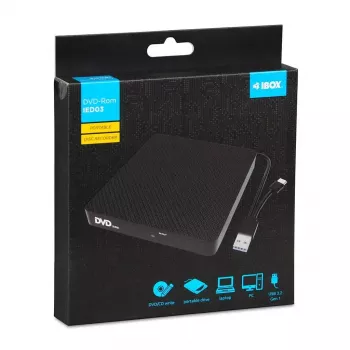 Unidade ótica IBOX IED03 DVD±RW USB 3.1 Gen1 (USB-C) preto, bandeja, 24x CD / 8x DVD