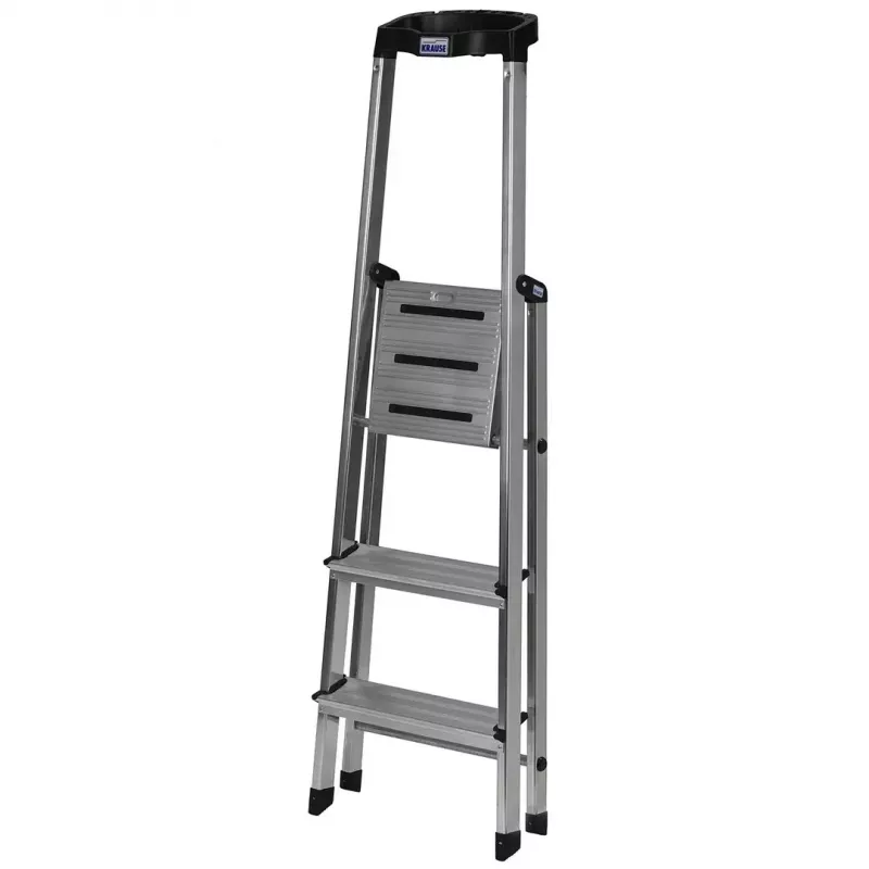 Krause Safety 126313 escada dobrável autoportante, 3 degraus, prateada