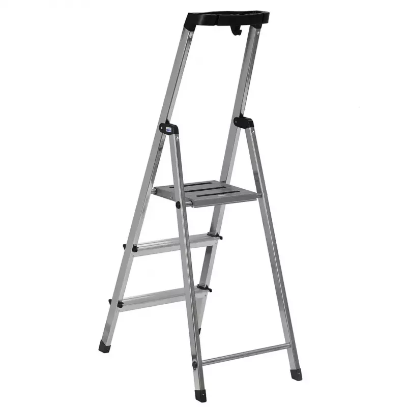 Krause Safety 126313 escada dobrável autoportante, 3 degraus, prateada