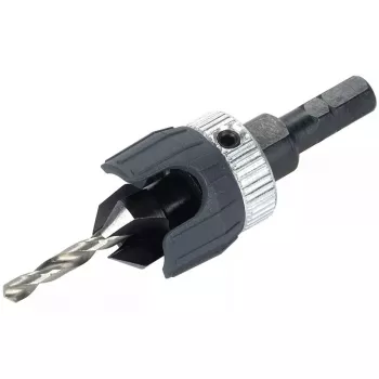 Iniciador de parafusos Wolfcraft 2544000, haste sextavada, aço para ferramentas, para metais não ferrosos, escareador 90°, inclui chave Allen