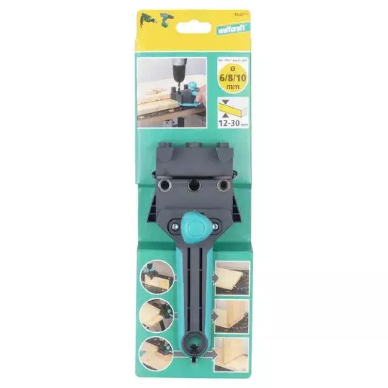 Ferramenta de montagem Wolfcraft Dübelmeister para buchas 6/8/10 mm, espessura da placa 1,2–30 mm, plástico/aço, preto