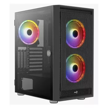 Caixa de PC Torre Midi AEROCOOL Graphite‑G‑BK‑v2 — preto, ATX/Micro‑ATX/Mini‑ITX, frente 2×140 mm + traseira 1×140 mm